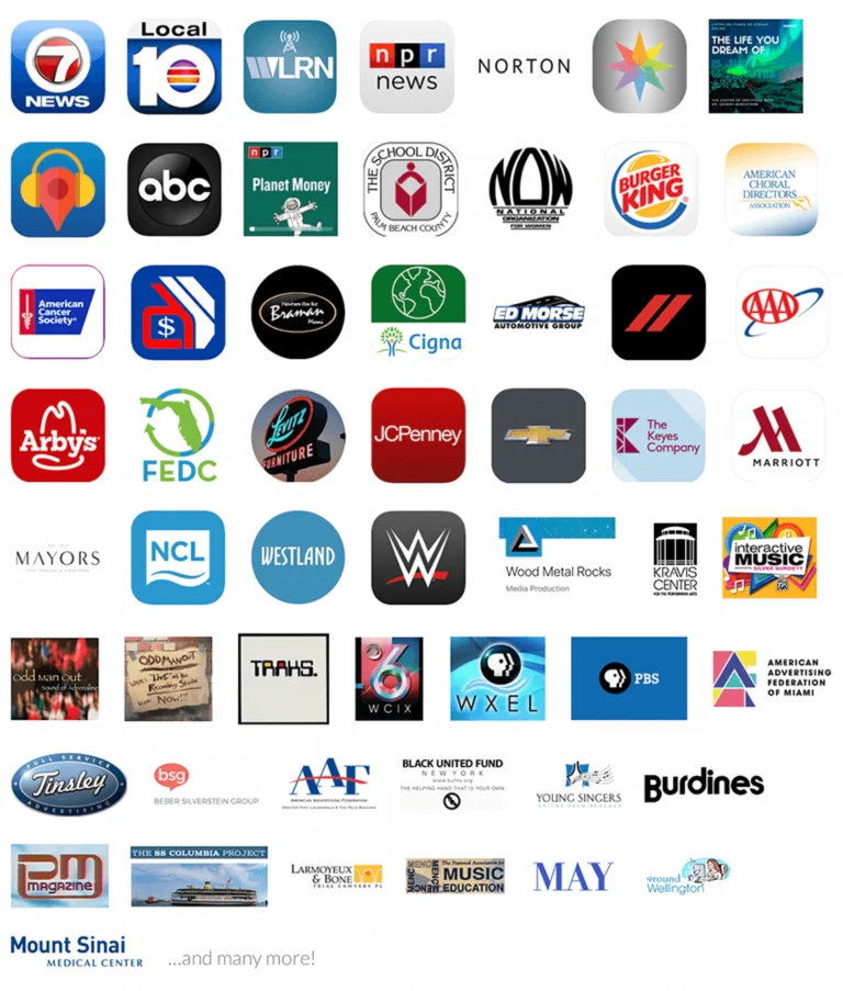 Client logos including Microsoft, Fast Company, Stonybrook University, and more